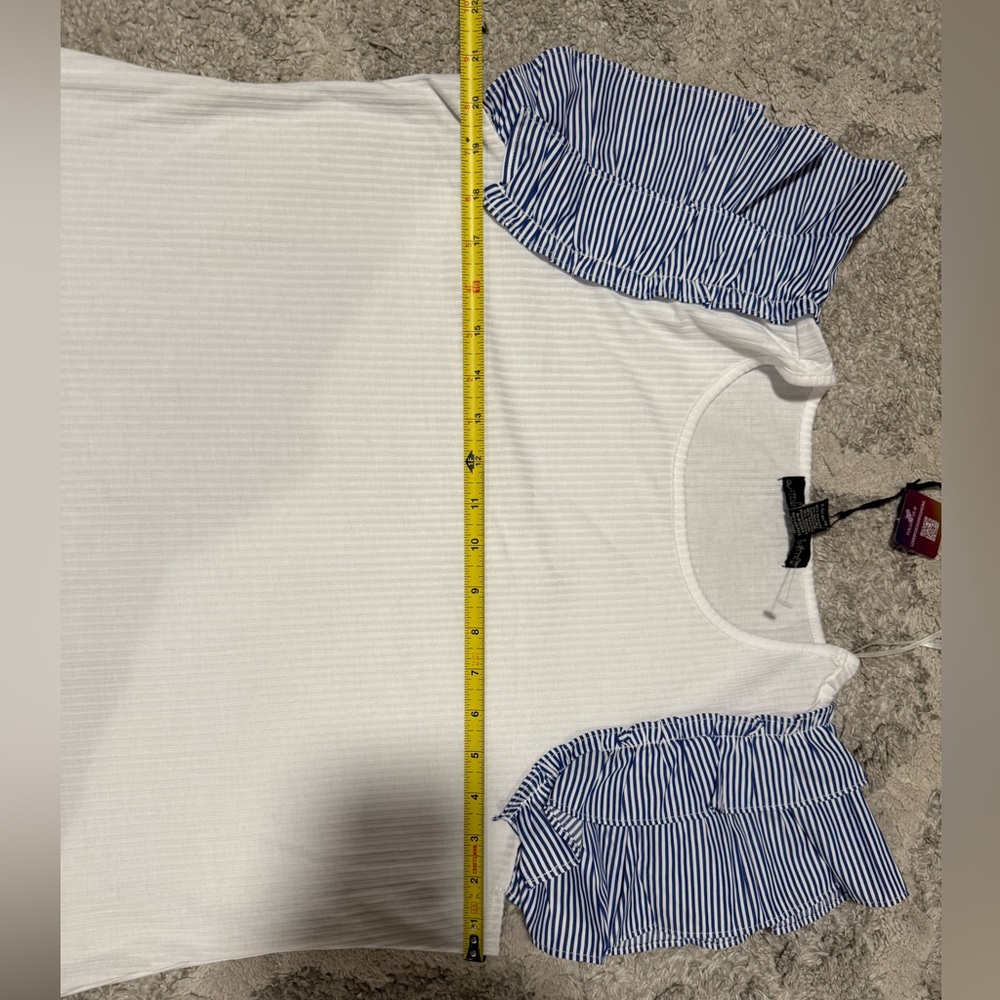 White and Blue Striped Ruffle Sleeve Top - Picture 6 of 9